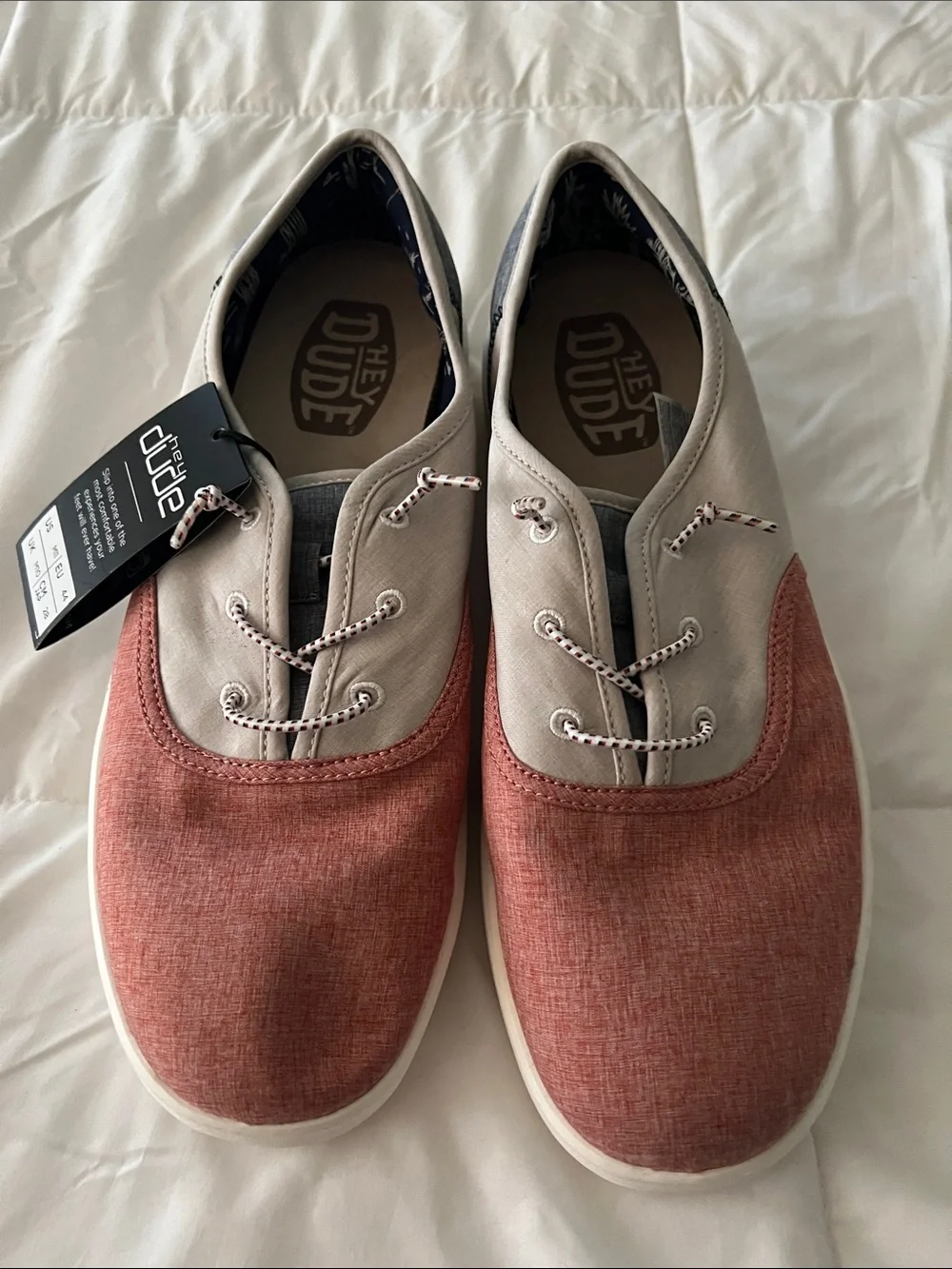 Hey Dude Two-Tone Canvas Sneakers in Red and Off-White brand new size 11
